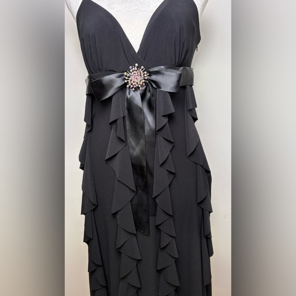 CACHE Y2K Vintage Prom Wedding Formal Dress Ruffles Rhinestone Sleeveless USA - Picture 4 of 15